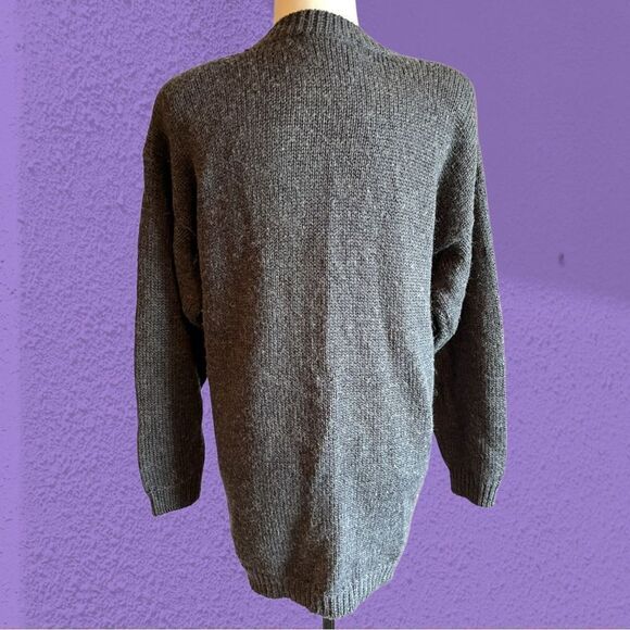 Vintage wool blend oversized knit cardigan plaid floral textured - Picture 7 of 13